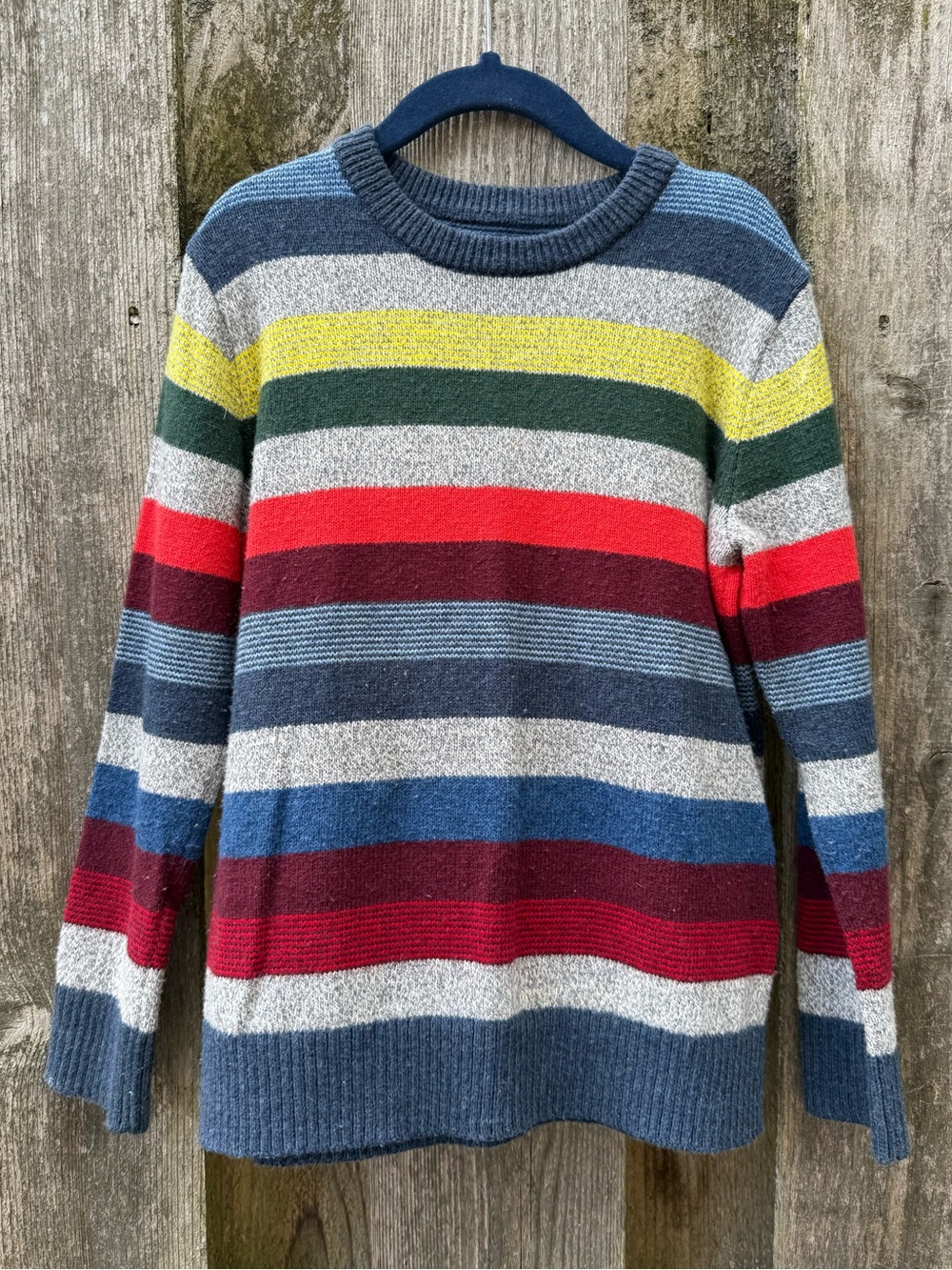 Multicolor Striped Crewneck Sweater - Blue, Red, Green & Yellow